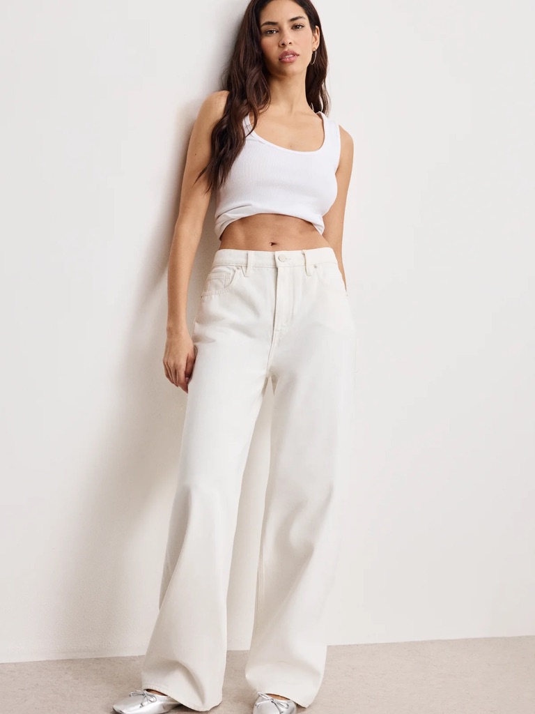 Wide Leg White Cloud Good American Jeans - Women's High-Rise Casual Pants